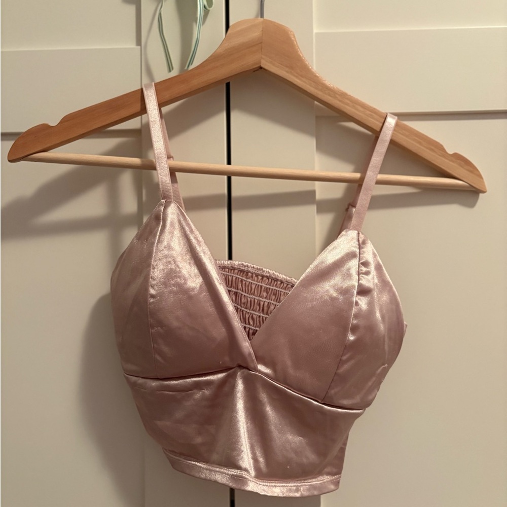 Pink Satin Bralette Top with Built-in Padding